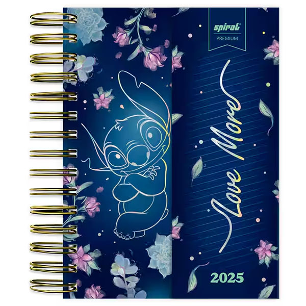 Agenda diária 2025 com aba Stitch Disney 176 folhas 2514674, Spiral Ds - PT 1 UN